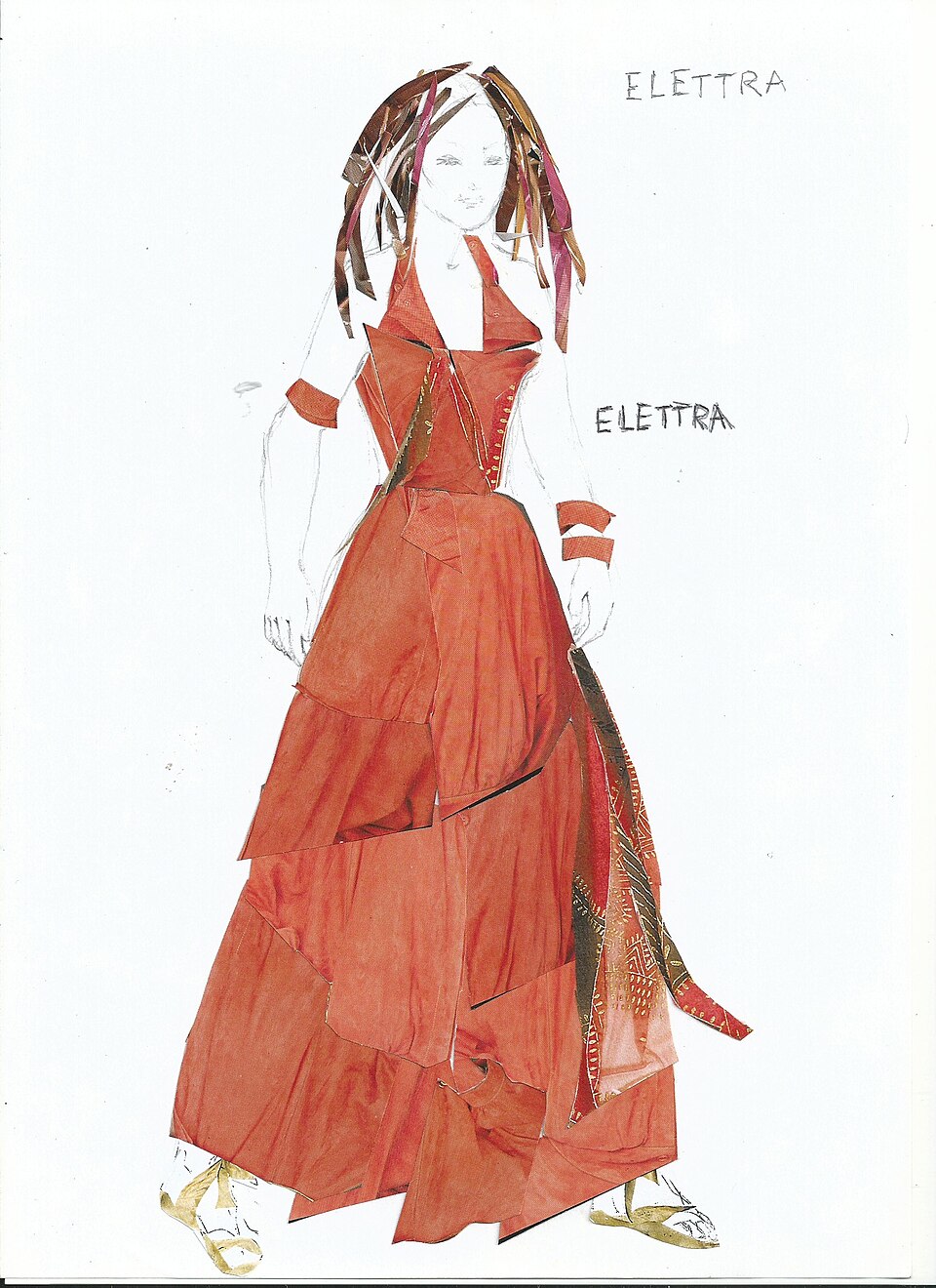 Ενδυματολογική μακέτα της Elena Mannini [Έλενα Μαννίνι] για την Ηλέκτρα στον Idomeneo [Ιδομενέας] του Wolfgang Amadeus Mozart [Βόλφγκανγκ Αμαντέους Μότσαρτ], σε σκηνοθεσία Γιόσι Όιντα [Yoshi Oida] (Εθνικό Θέατρο της Πράγας). Η λιτή αισθητική και η στυλιζαρισμένη κίνηση των ερμηνευτών/ερμηνευτριών μεταφέρουν στην όπερα τις αρχές του/της αόρατου/αόρατης ηθοποιού.