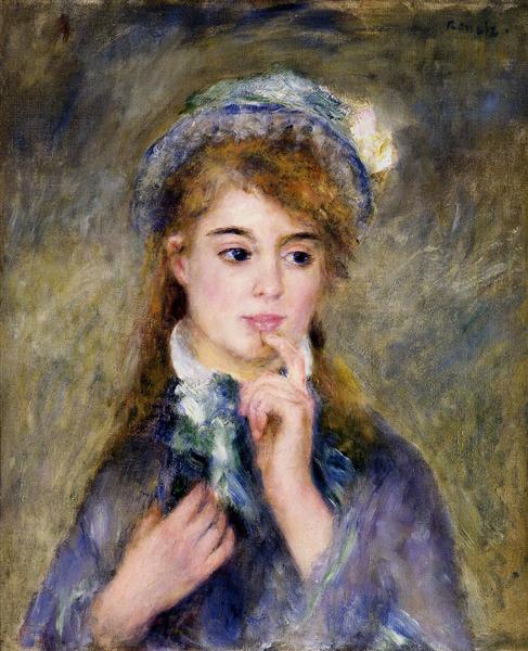 [[#Pierre-Auguste Renoir [Πιερ-Ωγκύστ Ρενουάρ]#]], The Ingenue [Η ενζενύ], 1877, ελαιογραφία σε μουσαμά, Clark Art Institute, Williamstown, Μασσαχουσέτη. Ενταγμένος στην ιμπρεσιονιστική περίοδο του ζωγράφου, ο πίνακας αποτυπώνει το πορτραίτο μιας νεαρής γυναίκας με τα χαρακτηριστικά γνωρίσματα του τύπου της ενζενύ: φρεσκάδα, αθωότητα, διακριτική αισθαντικότητα και ένα διάχυτο ρόδινο φωτισμό που υπογραμμίζει την παρθενικότητα του προσώπου, μεταφέροντας τη θεατρική σύμβαση του ρόλου στο πεδίο της εικαστικής εικονογραφίας του ύστερου 19ου αιώνα.