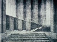 Adolphe Appia, σχέδιο για τη Β΄ πράξη της όπερας Orfeo ed Euridice [Ορφέας και Ευρυδίκη] (1762) του [[#Christoph Willibald Gluck [Κρίστοφ Βίλλιμπαλντ Γκλουκ]#]], η οποία ανέβηκε στη γερμανική της εκδοχή στο Hellerau (Β΄ πράξη το 1912, ολόκληρο το έργο το 1913). Η σύνθεση μεταφέρει την αρχή των ρυθμικών χώρων στη σκηνή της όπερας. Περ. 1912–1913.