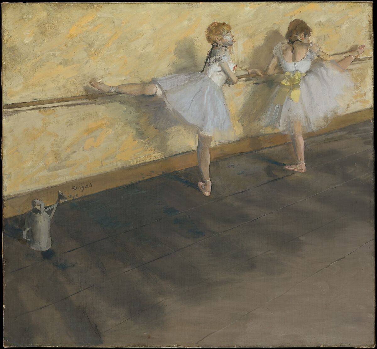 Edgar Degas,&nbsp;Danseuses à la barre&nbsp;[Χορεύτριες στη μπάρα] (1877), μεικτή τεχνική σε καμβά, 75,6 x 81,3 εκ. Ο Degas, κορυφαίος εκπρόσωπος του ιμπρεσιονισμού, αφιέρωσε σημαντικό μέρος του έργου του στον χορό, αποτυπώνοντας τη στιγμιαία κίνηση, το μεταβαλλόμενο φως και την ατμόσφαιρα των προβών. Πηγή: The Metropolitan Museum of Art (29.100.34).