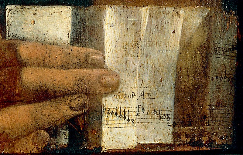 [[#Leonardo da Vinci [Λεονάρντο ντα Βίντσι]#]], πορτρέτο μουσικού (λεπτομέρεια), circa 1483–1487. Αμβροσιανή Πινακοθήκη, Μιλάνο.