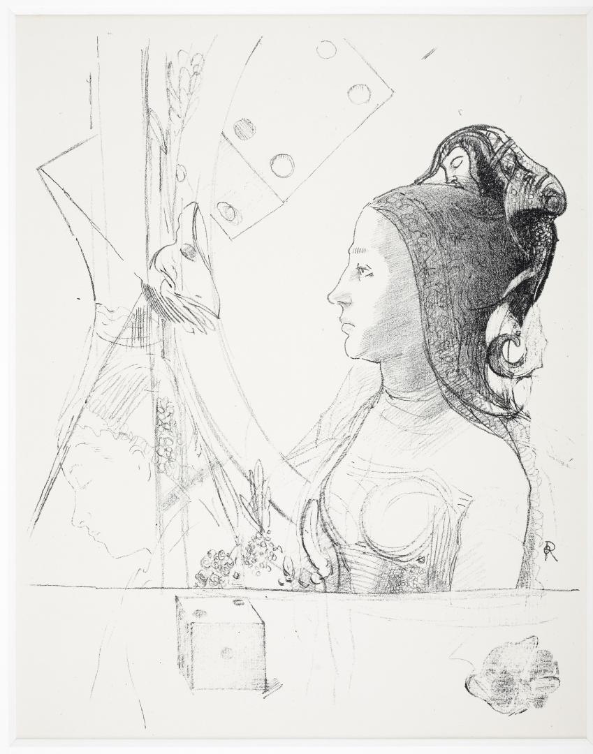 La Femme au hennin [Η γυναίκα με το εννέν], 1898. Σχέδιο εικονογράφησης για το ποίημα του Stéphane Mallarmé «Μια ζαριά ποτέ δεν θα καταργήσει το τυχαίο» από τον ζωγράφο [[#Odilon Redon [Οντιλόν Ρεντόν]#]].